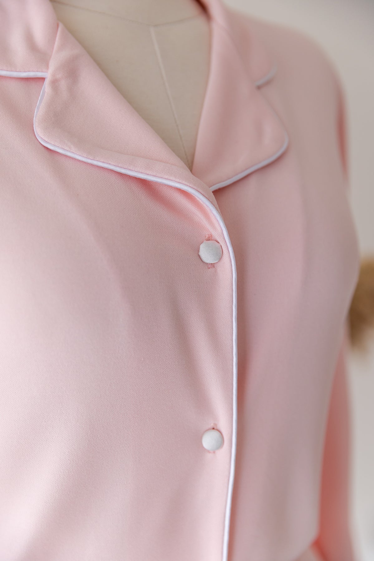Asteria Pembe Gömlek Yaka Pamuklu Pijama Takımı