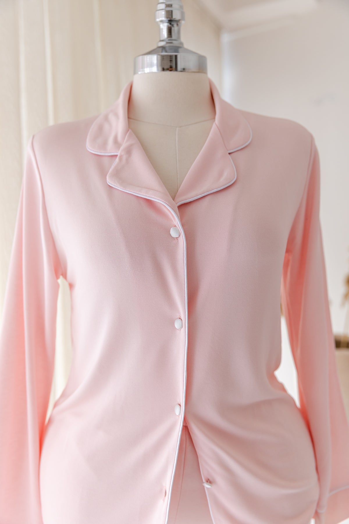 Asteria Pembe Gömlek Yaka Pamuklu Pijama Takımı