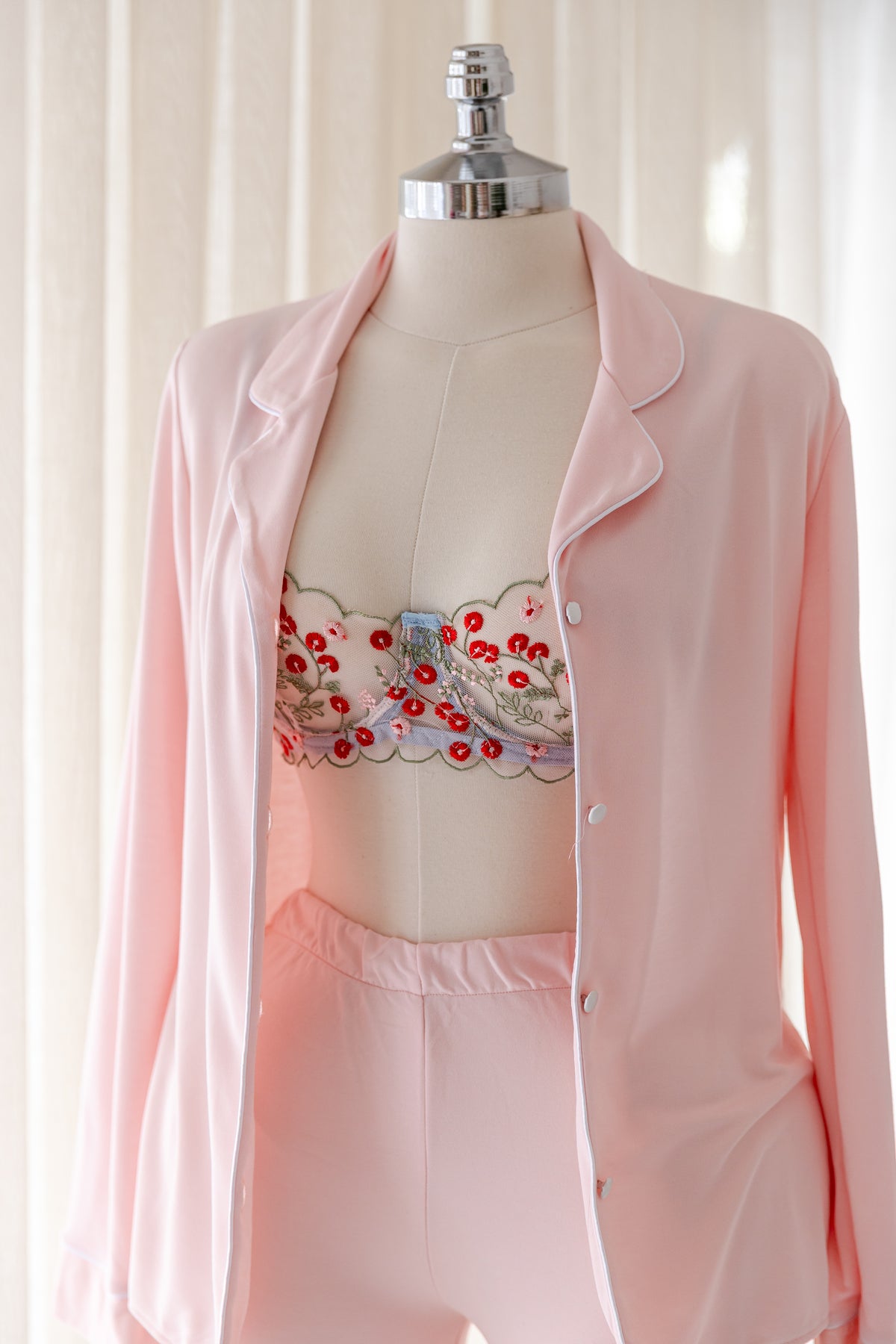 Asteria Pembe Gömlek Yaka Pamuklu Pijama Takımı