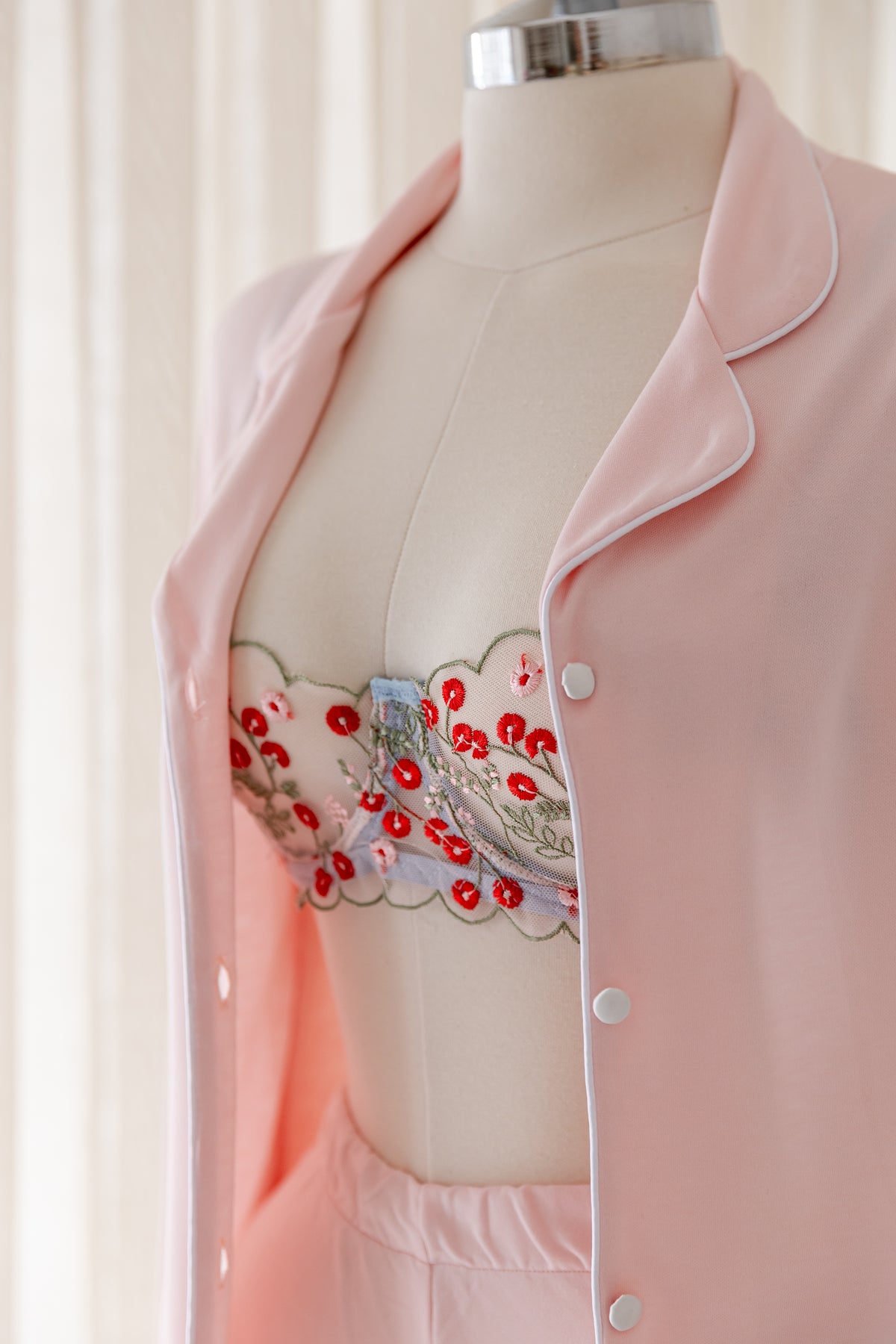 Asteria Pembe Gömlek Yaka Pamuklu Pijama Takımı