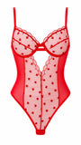 AMOUR TRANSPARAN KIRMIZI KALP DESENLİ BODSUIT 1