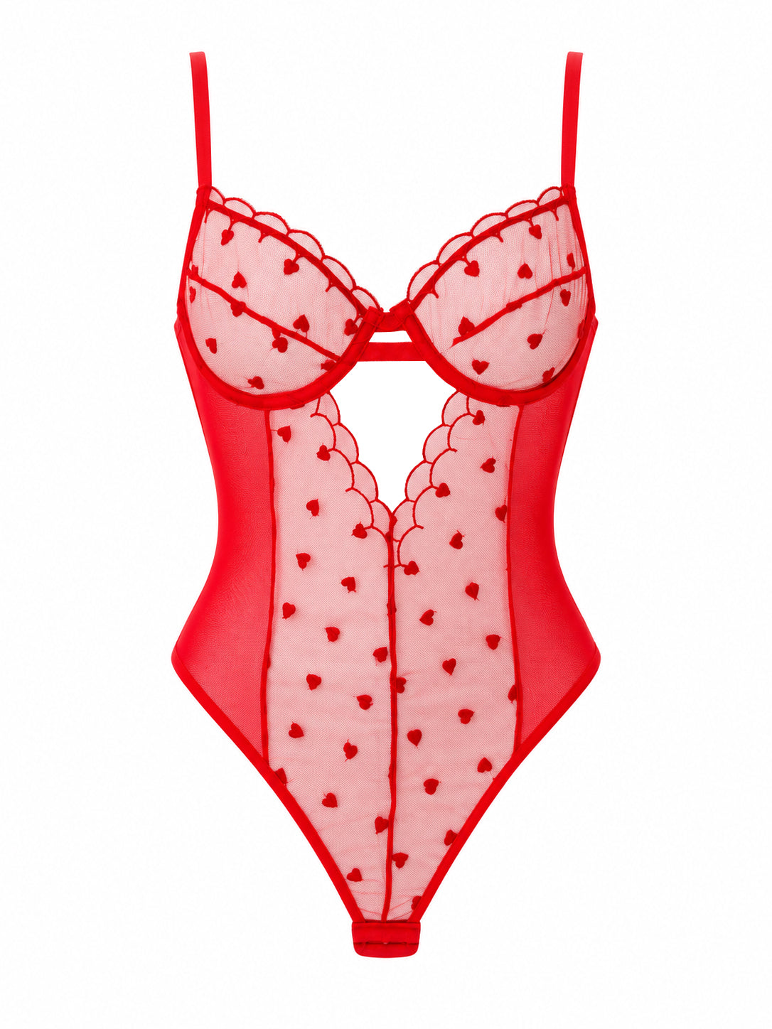 AMOUR TRANSPARAN KIRMIZI KALP DESENLİ BODSUIT 1