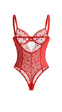 AMOUR TRANSPARAN KIRMIZI KALP DESENLİ BODSUIT 2