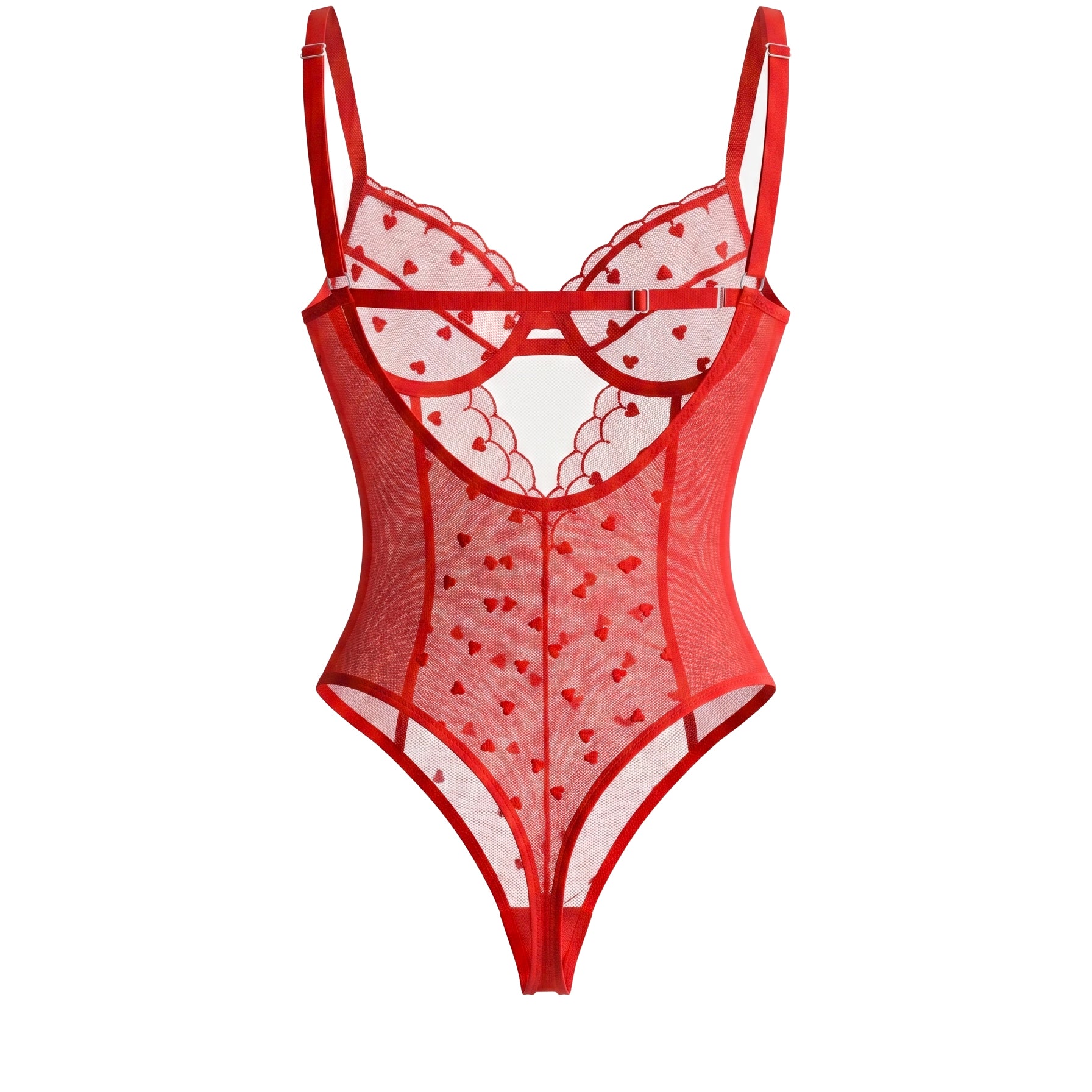 AMOUR TRANSPARAN KIRMIZI KALP DESENLİ BODSUIT 2