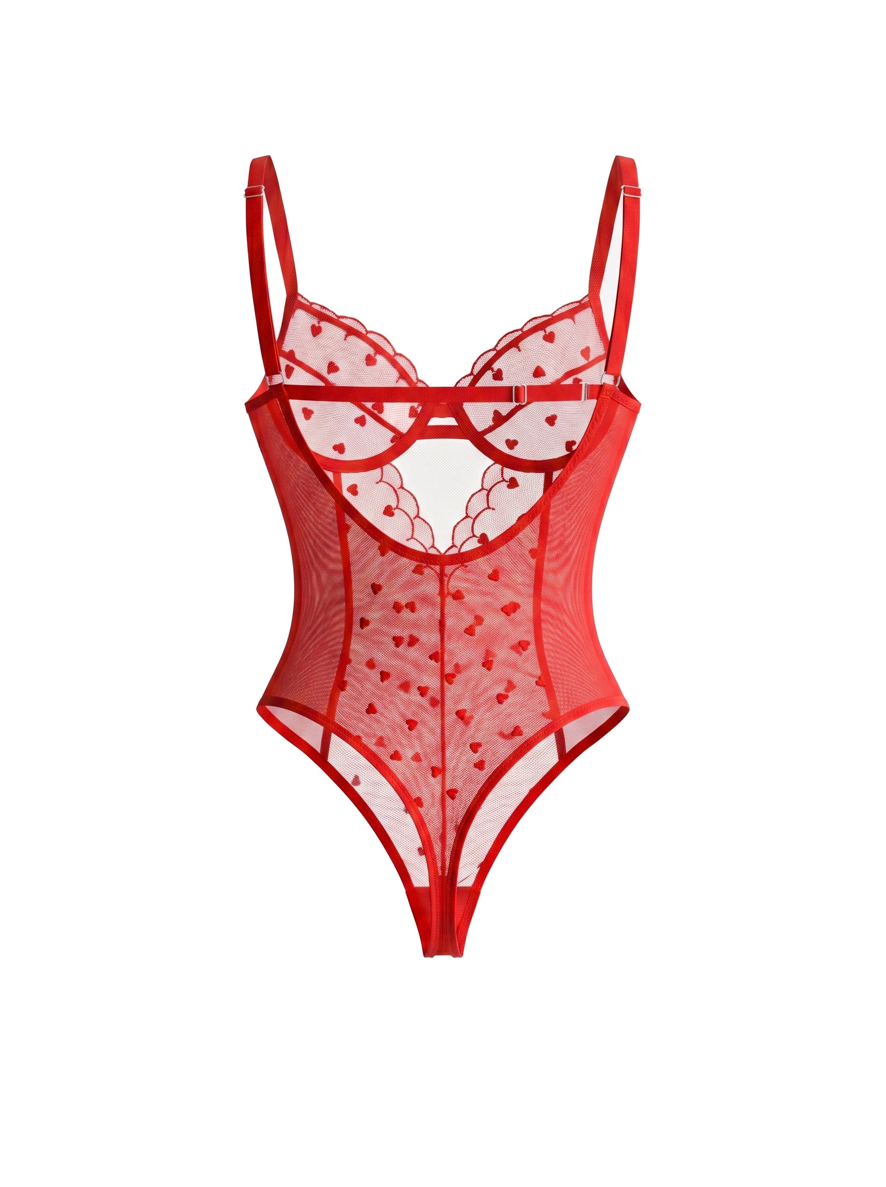 AMOUR TRANSPARAN KIRMIZI KALP DESENLİ BODSUIT 2
