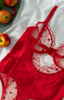 Amour Transparan Kırmızı Kalp Desenli Bodysuit