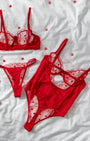 Amour Transparan Kırmızı Kalp Desenli Bodysuit