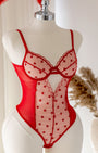 Amour Transparan Kırmızı Kalp Desenli Bodysuit
