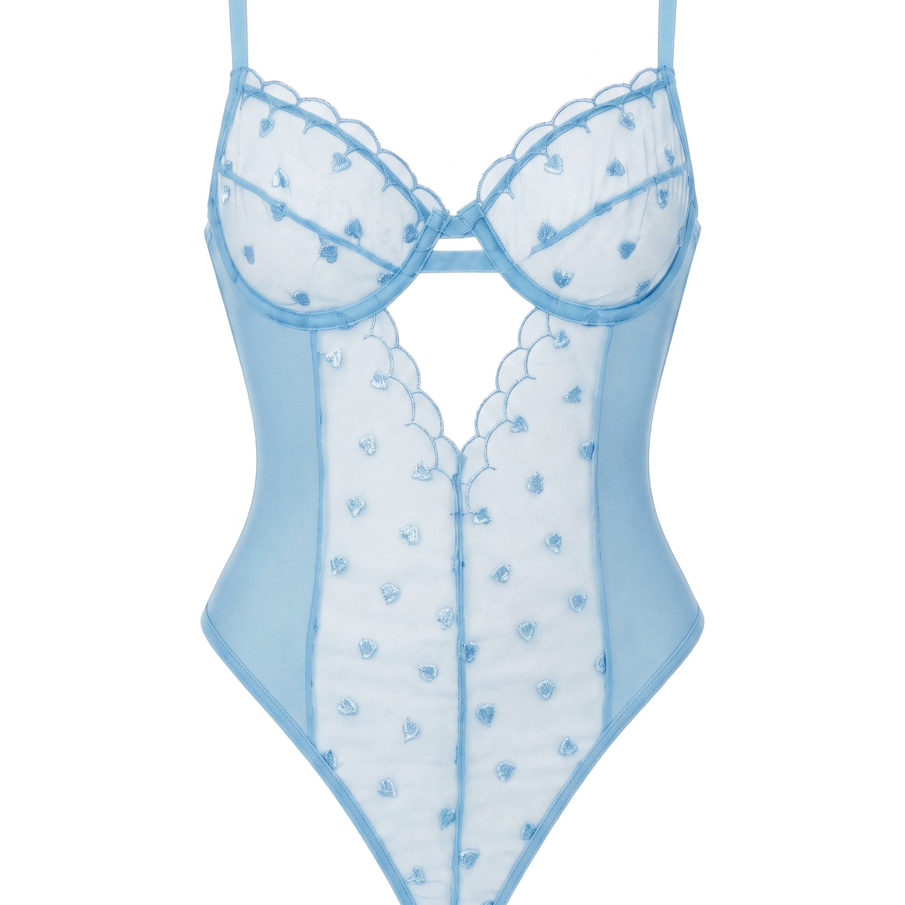 AMOUR TRANSPARAN MAVİ KALP DESENLİ BODYSUIT 1