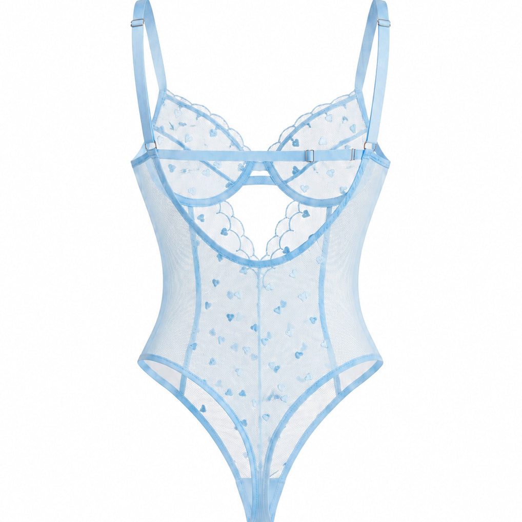 AMOUR TRANSPARAN MAVİ KALP DESENLİ BODYSUIT 2