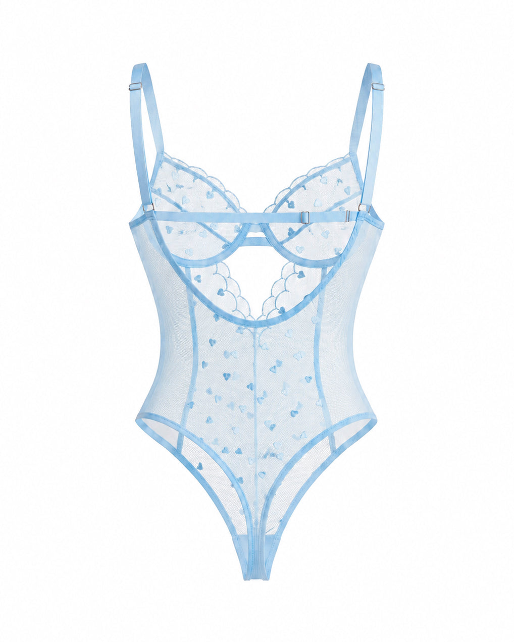 AMOUR TRANSPARAN MAVİ KALP DESENLİ BODYSUIT 2