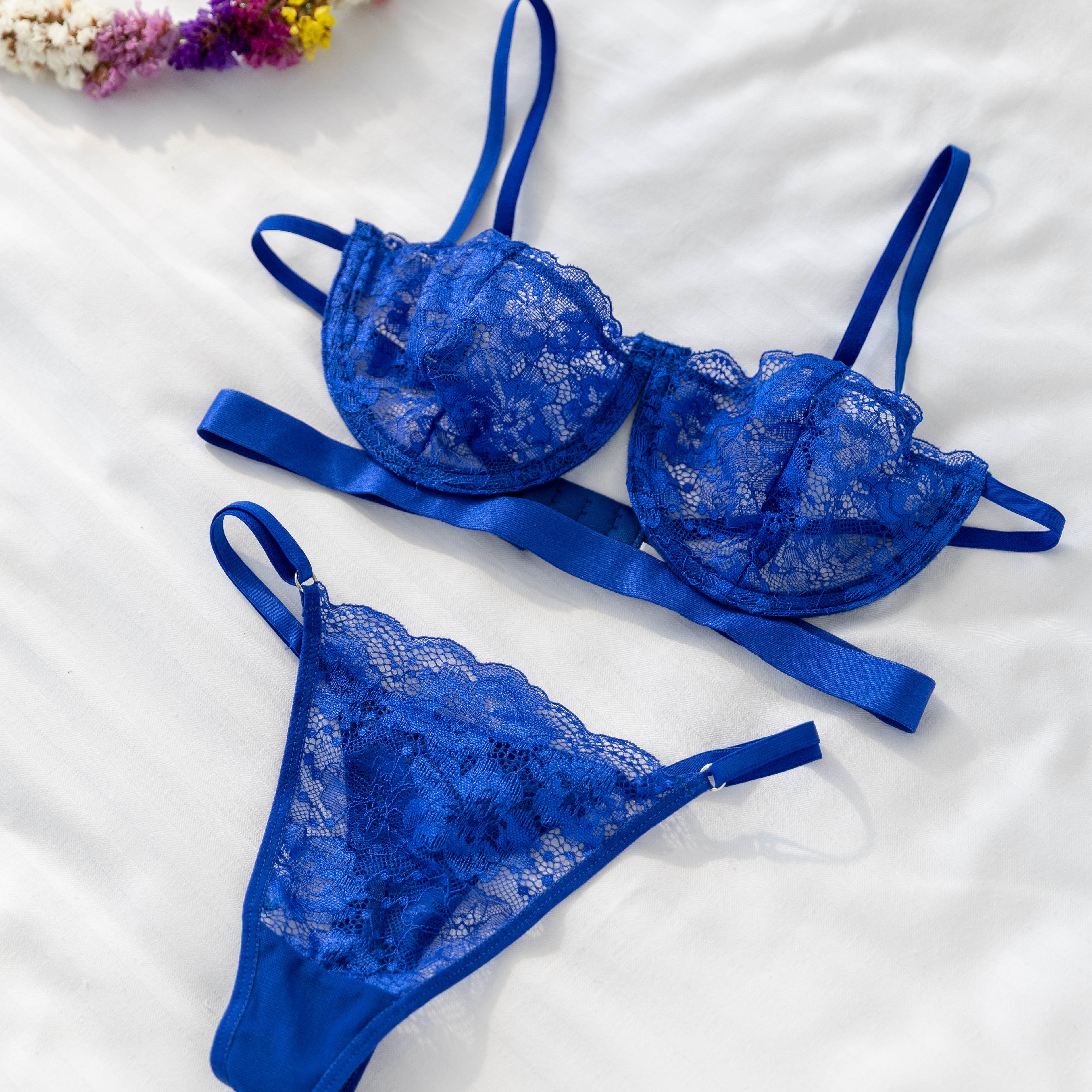 ASTRAL SAKS MAVİSİ DANTELLİ BRALET TAKIM 3