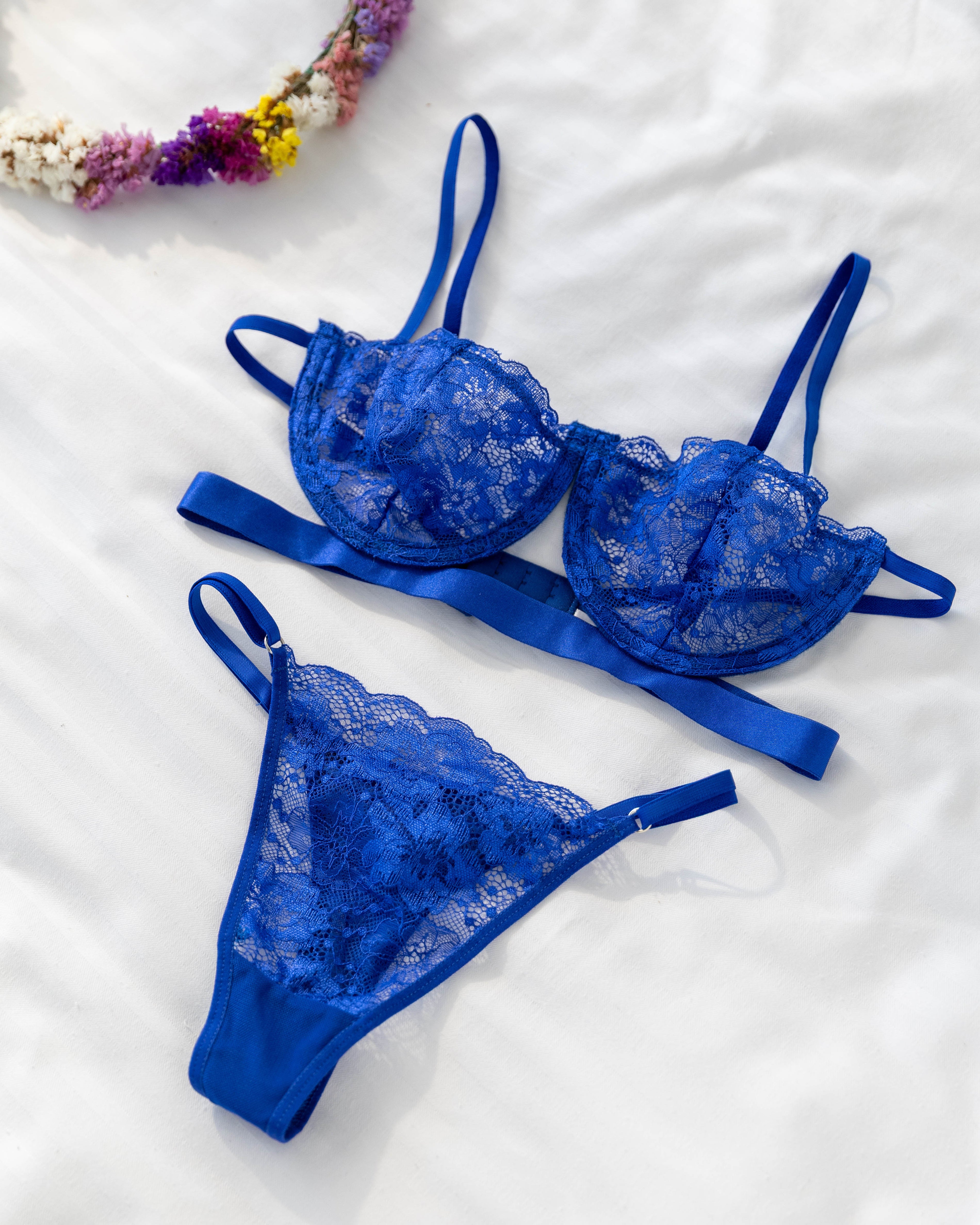 ASTRAL SAKS MAVİSİ DANTELLİ BRALET TAKIM 3