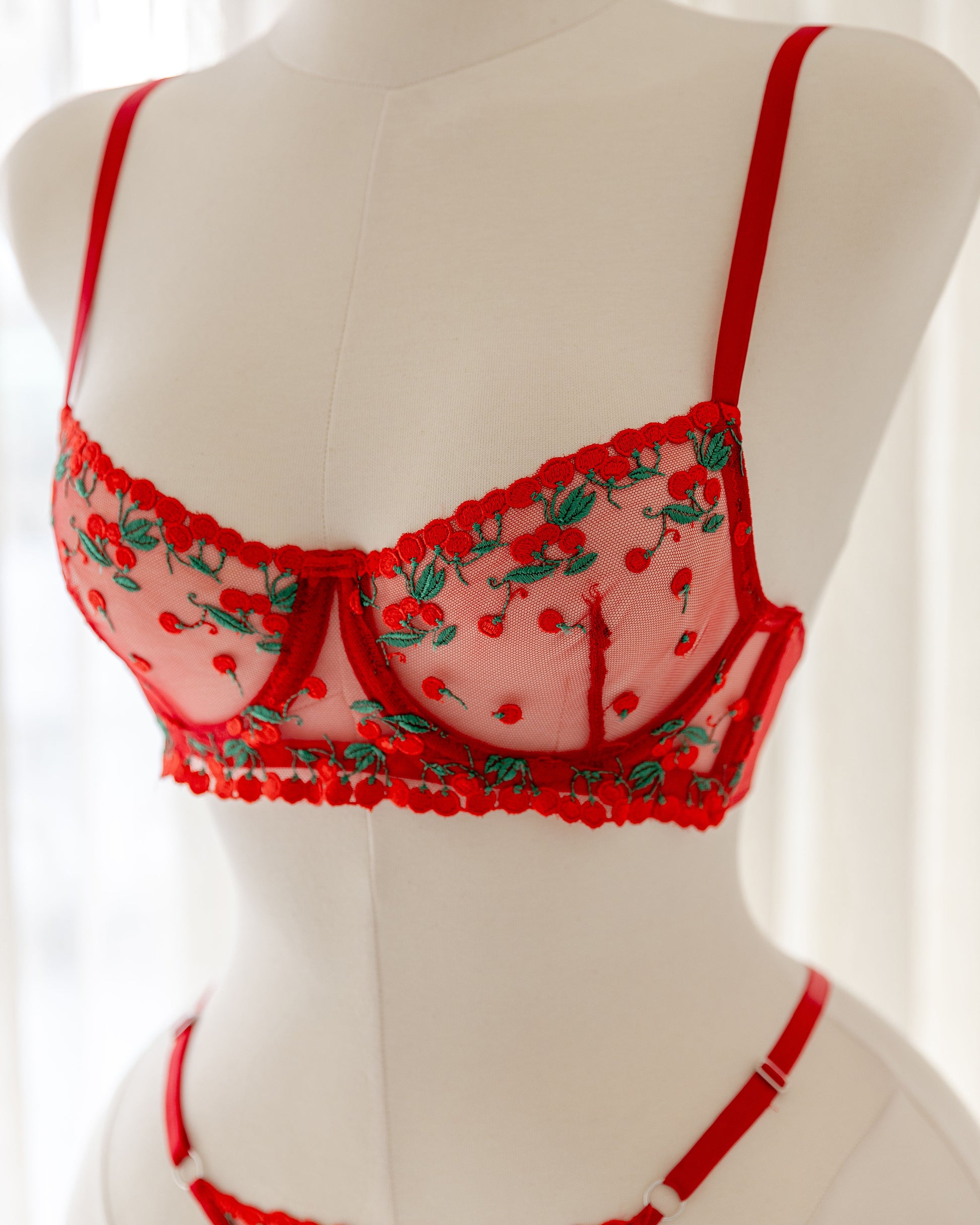 Cherry Kırmızı Kirazlı Desteksiz Bralet Takım