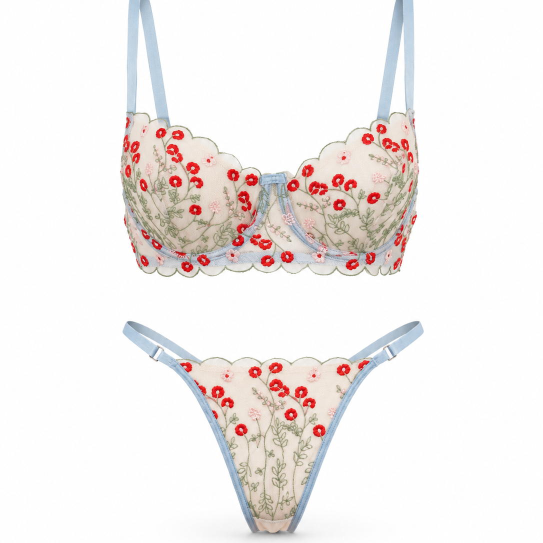 FLORA ÇİÇEKLİ MAVİ DESTEKSİZ BRALET TAKIM 1