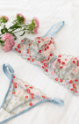 Flora Çiçekli Mavi Desteksiz Bralet Takım