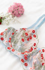 Flora Çiçekli Mavi Desteksiz Bralet Takım