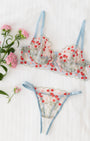 Flora Çiçekli Mavi Desteksiz Bralet Takım