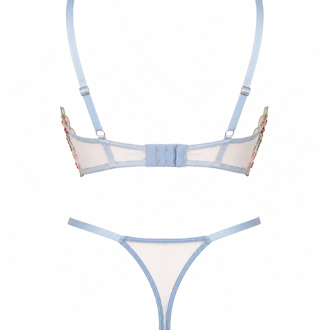 FLORA ÇİÇEKLİ MAVİ DESTEKSİZ BRALET TAKIM 2