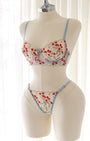 Flora Çiçekli Mavi Desteksiz Bralet Takım