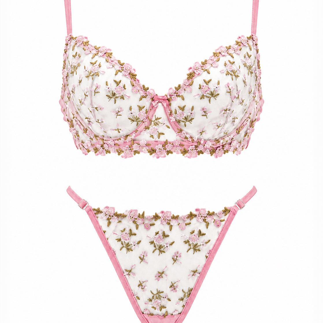 JARDIN ÇİÇEKLİ PEMBE BRALET TAKIM 1