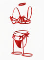 LAMIA KIRMIZI KURDELA DETAYLI HARNESS SET 1