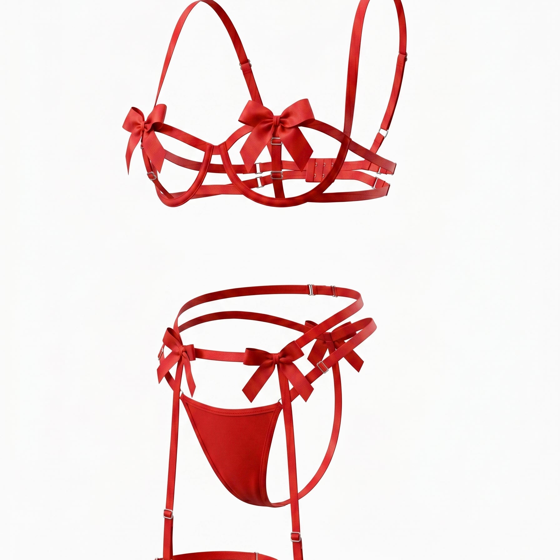 LAMIA KIRMIZI KURDELA DETAYLI HARNESS SET 1