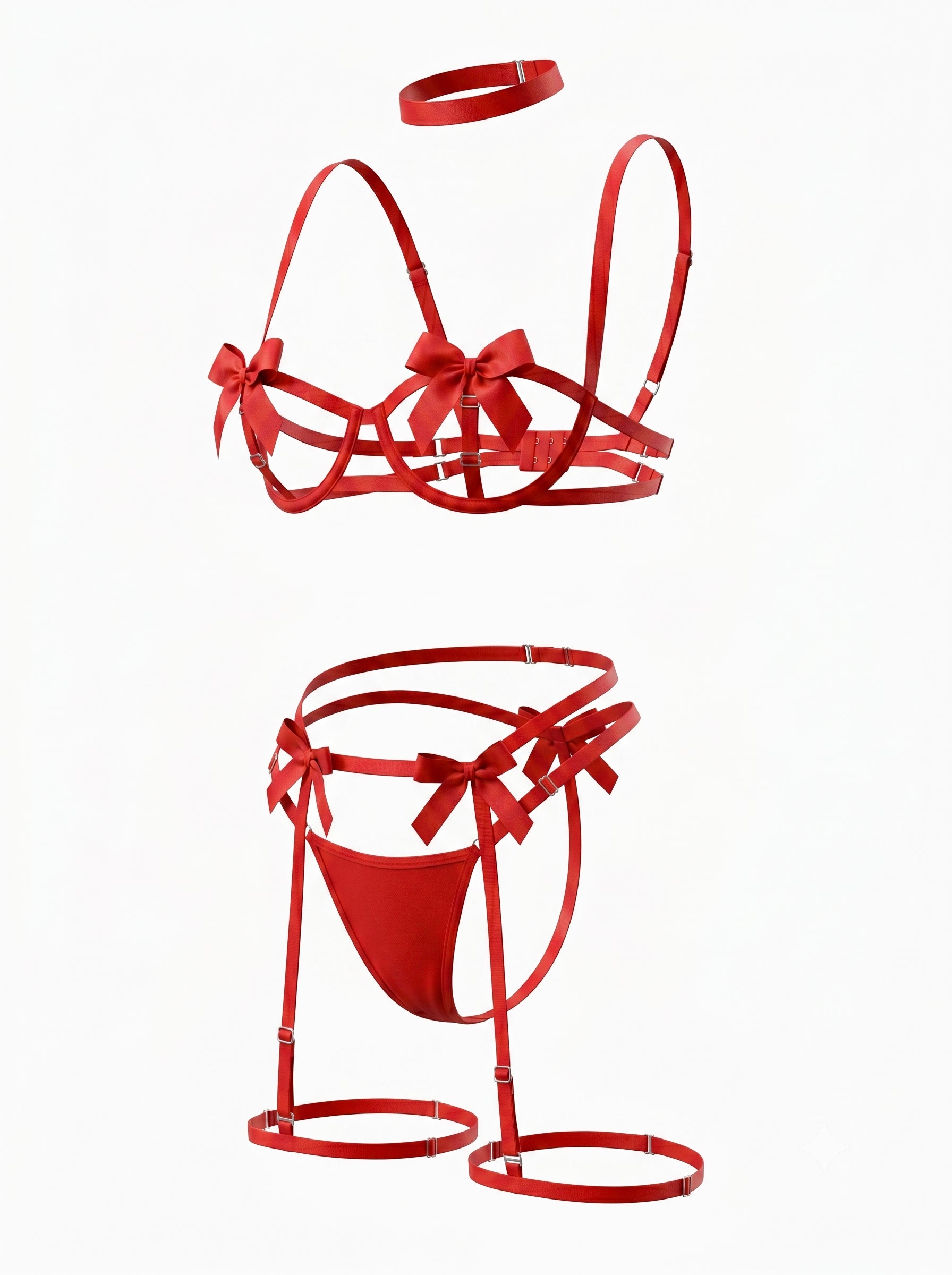 LAMIA KIRMIZI KURDELA DETAYLI HARNESS SET 1