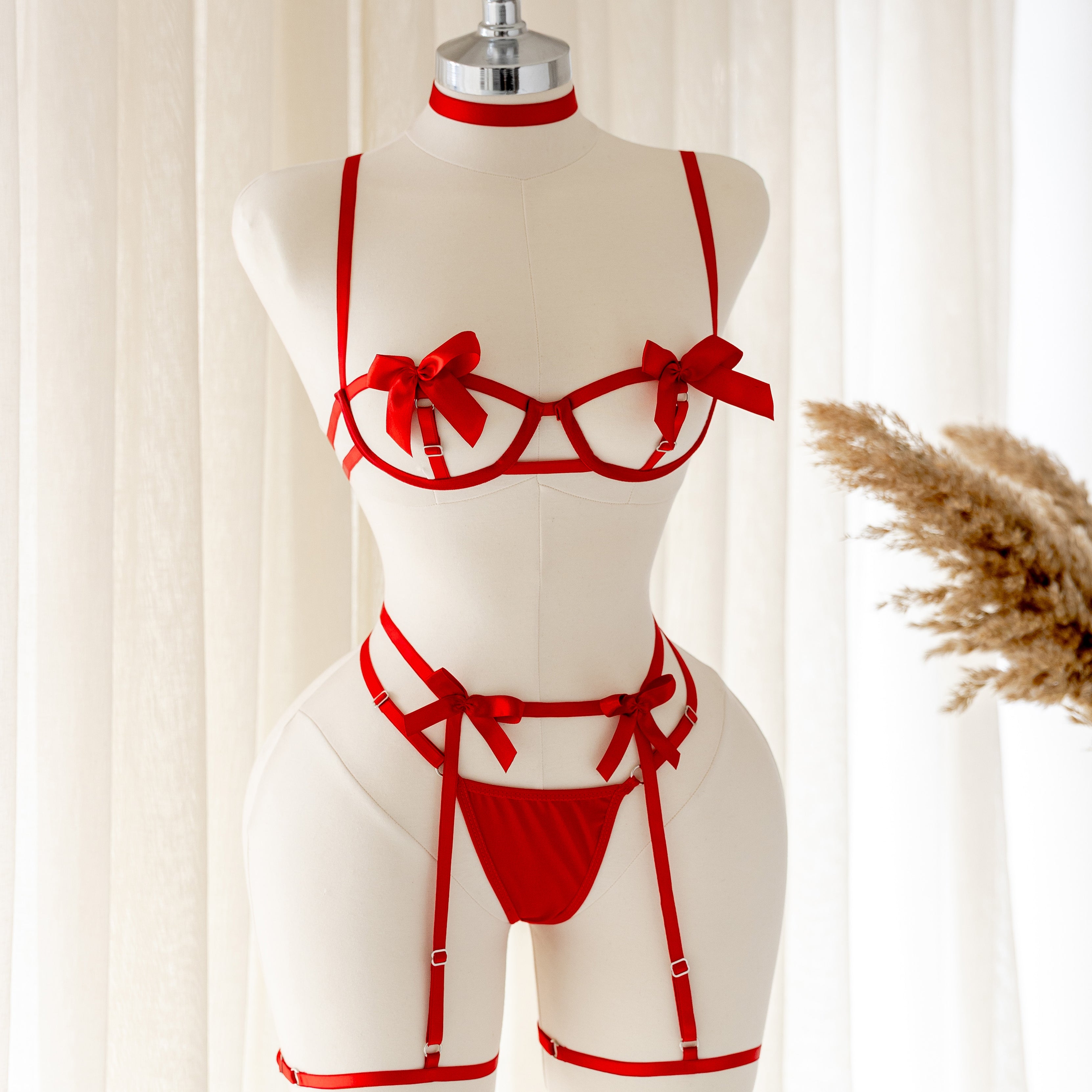 Lamia Kırmızı Kurdela Detaylı Harness Set