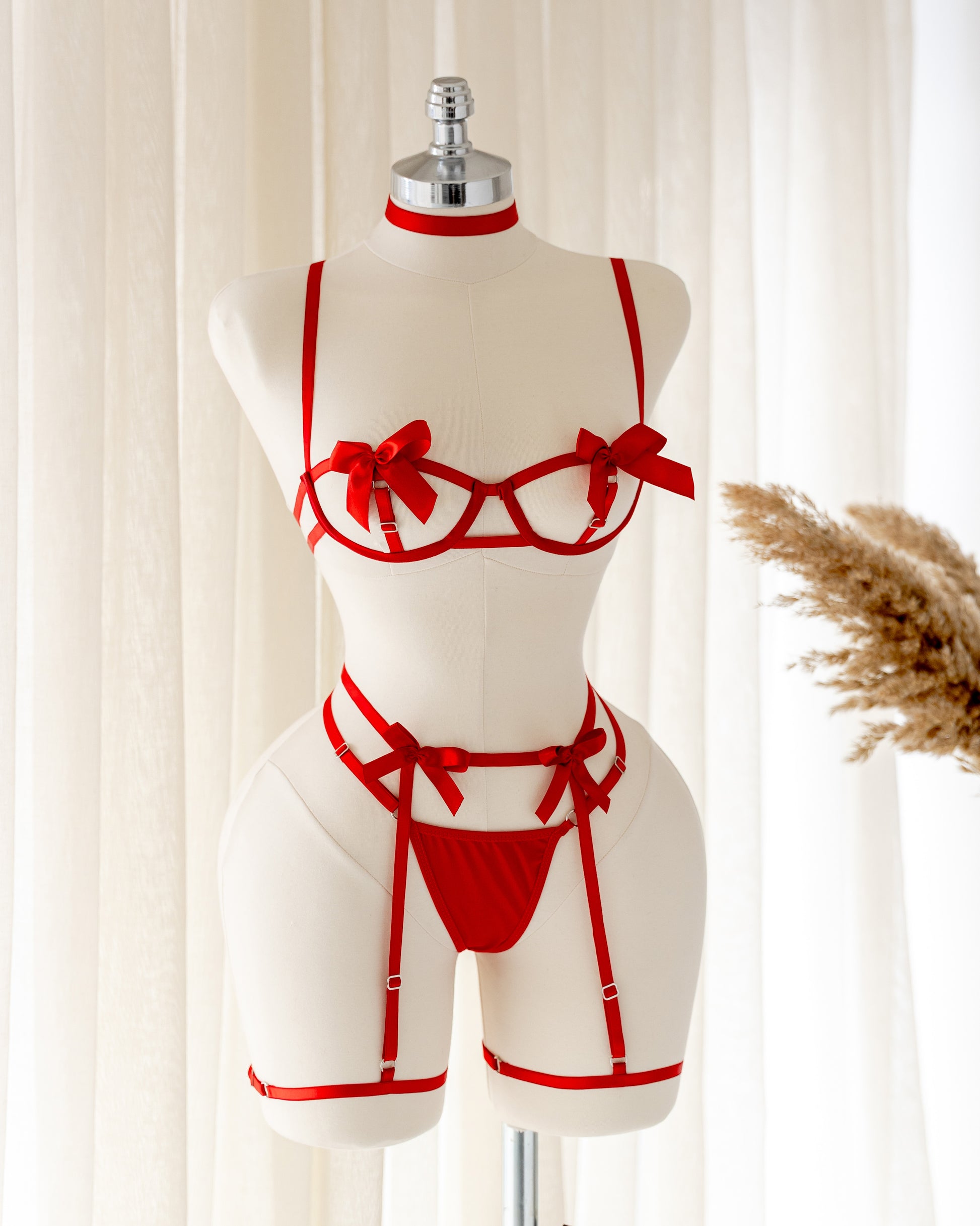 Lamia Kırmızı Kurdela Detaylı Harness Set