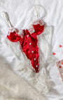 Lilith Beyaz Dantelli Kırmızı Bodysuit
