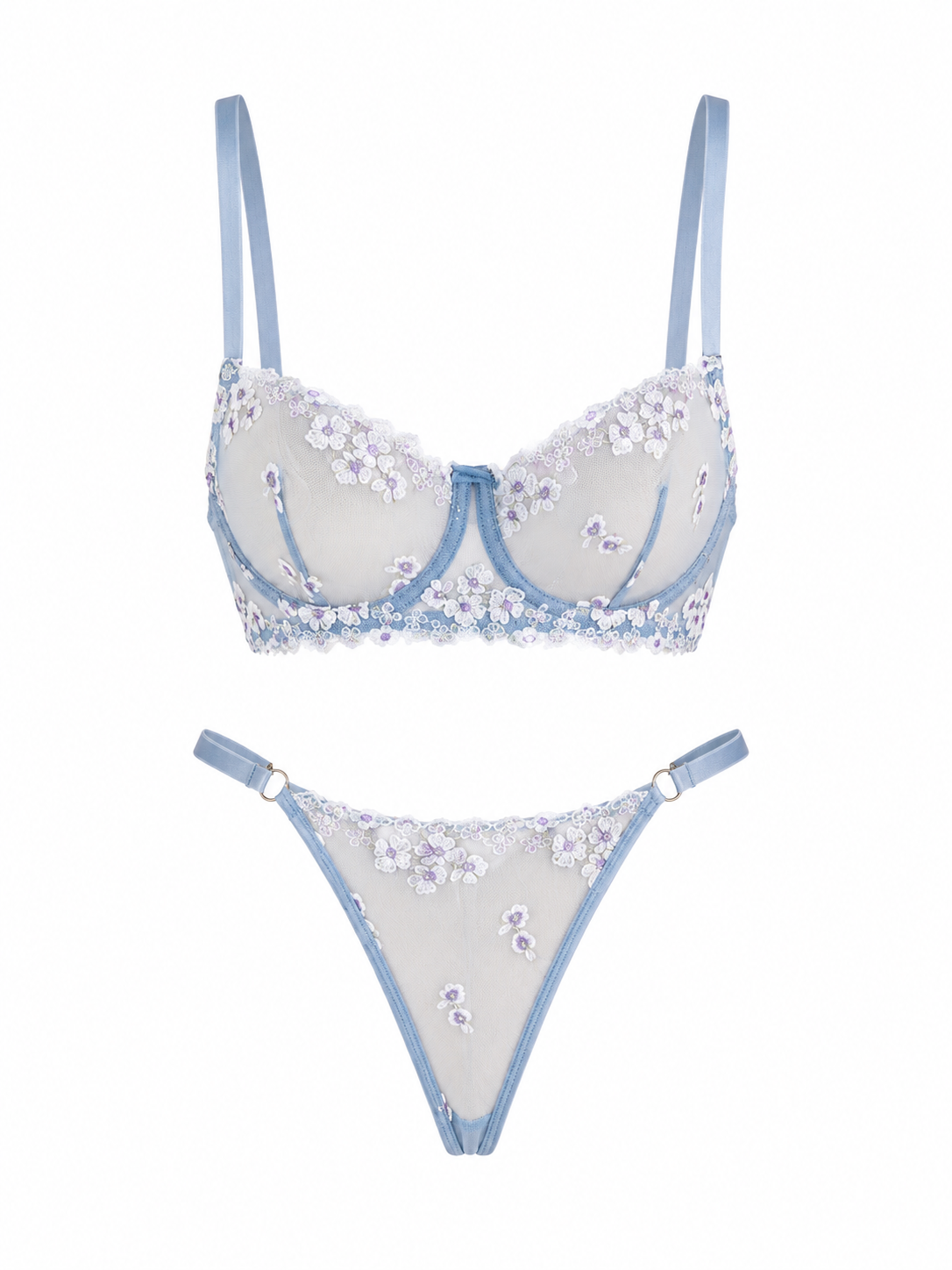 LUNA ÇİÇEKLİ MAVİ DESTEKSİZ BRALET TAKIM 1