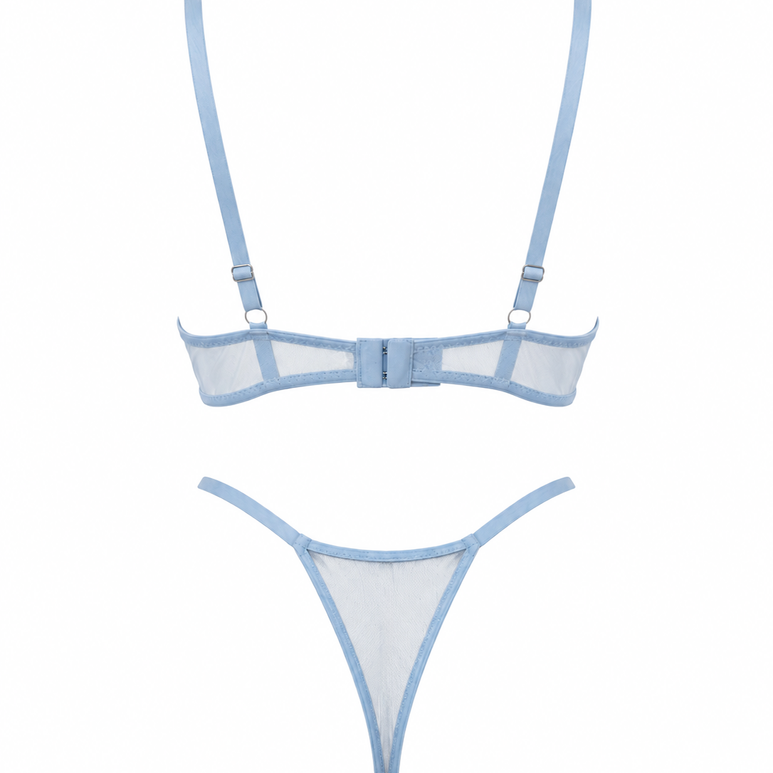 LUNA ÇİÇEKLİ MAVİ DESTEKSİZ BRALET TAKIM 2