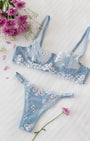 Luna Çiçekli Mavi Desteksiz Bralet Takım