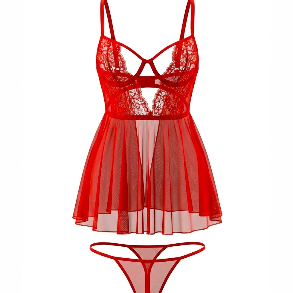 MORGANA KIRMIZI TÜL FANTEZİ BABYDOLL 1