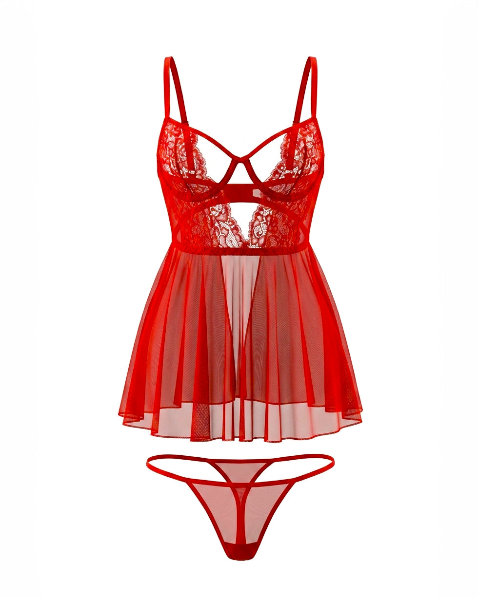 MORGANA KIRMIZI TÜL FANTEZİ BABYDOLL 1