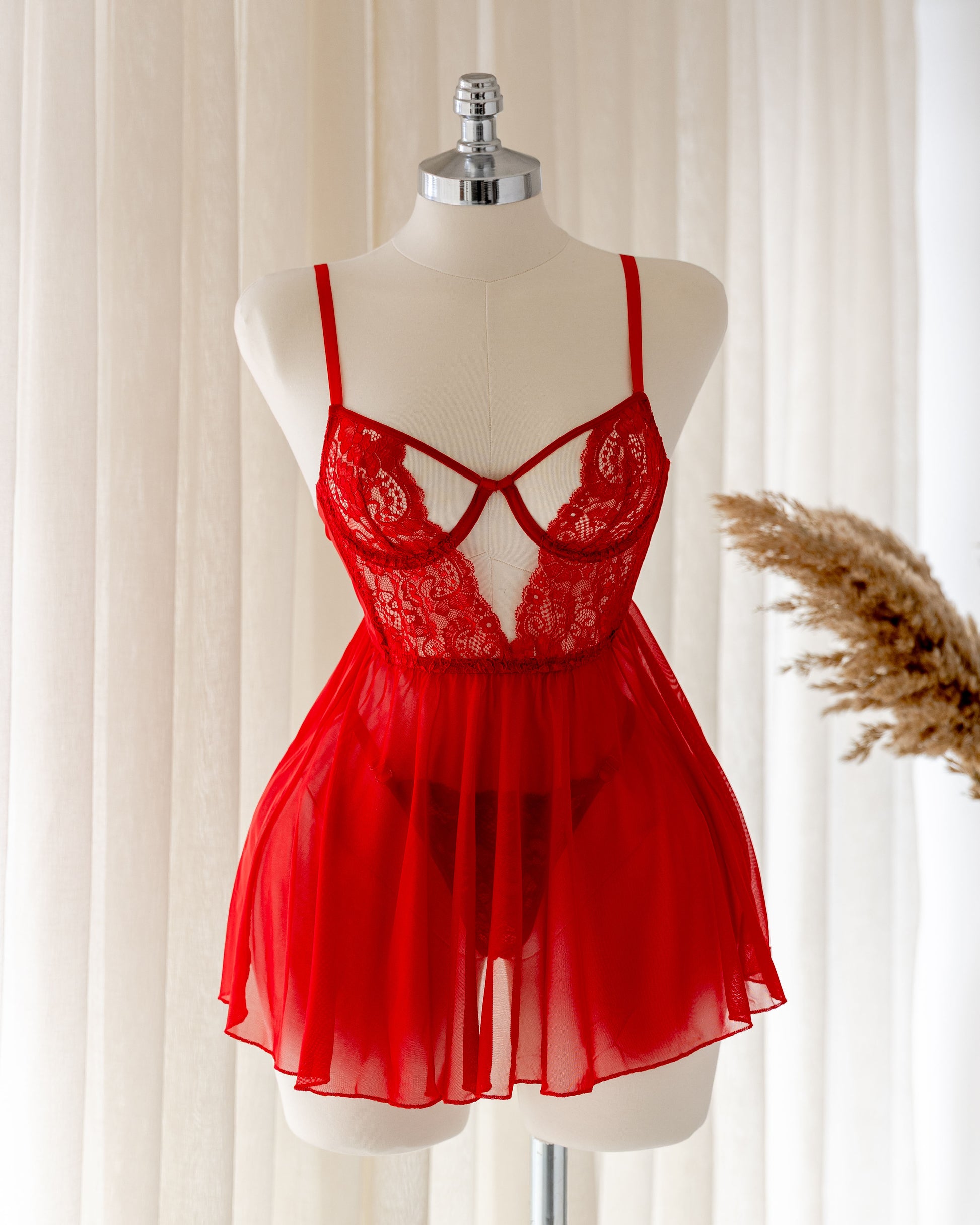Morgana Kırmızı Tül Fantezi Babydoll