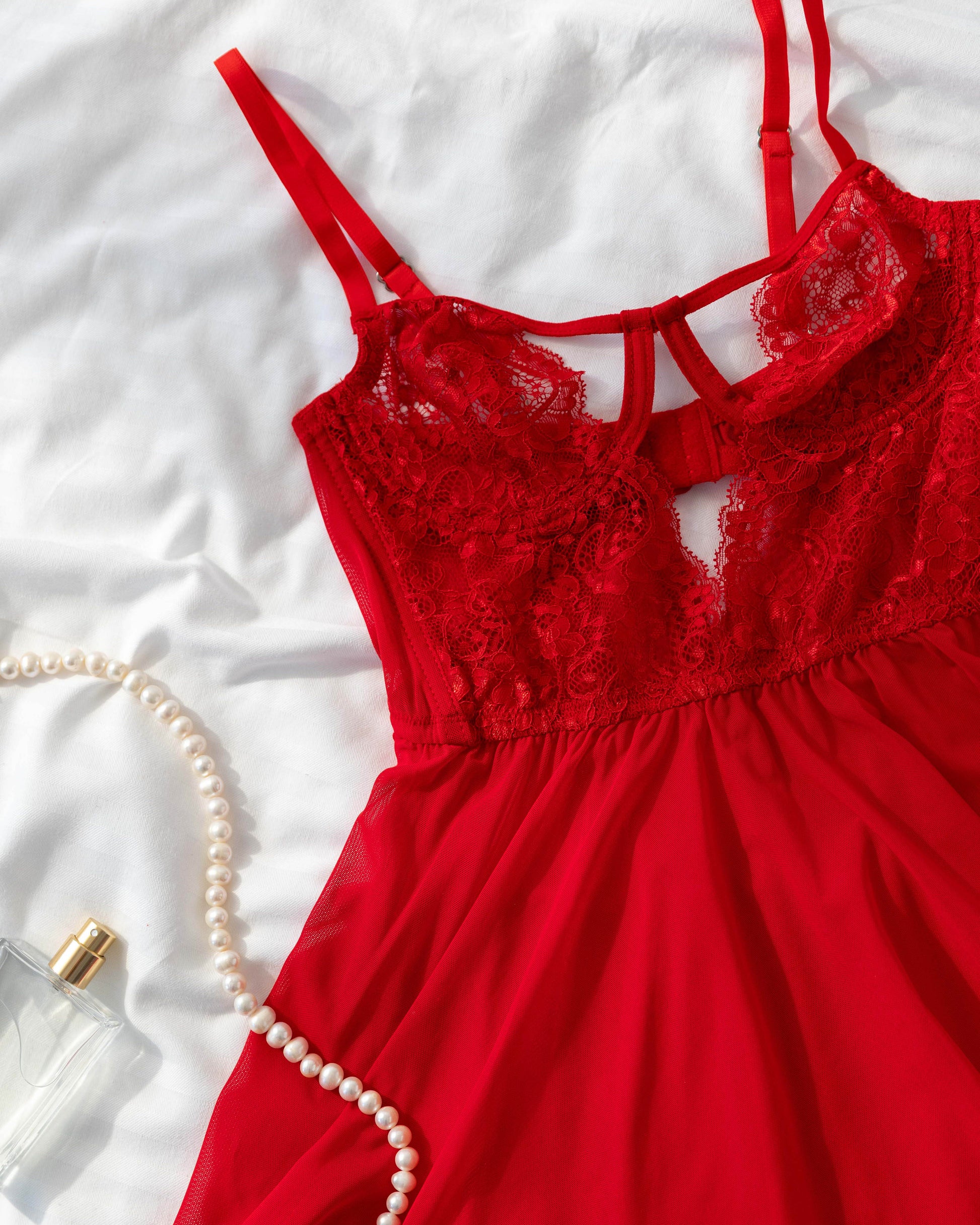 Morgana Kırmızı Tül Fantezi Babydoll