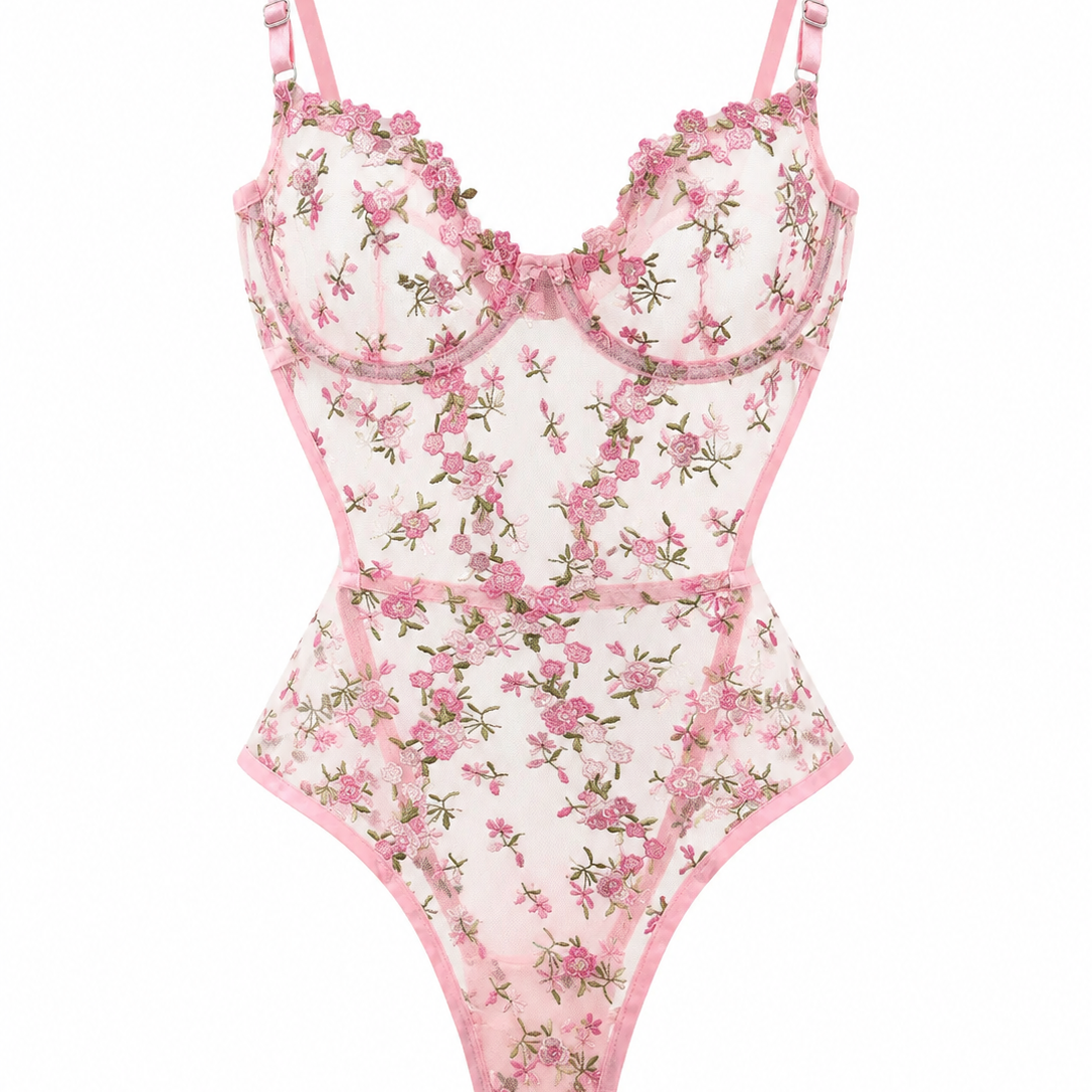 PIXIE ÇİÇEKLİ PEMBE BODYSUIT 1