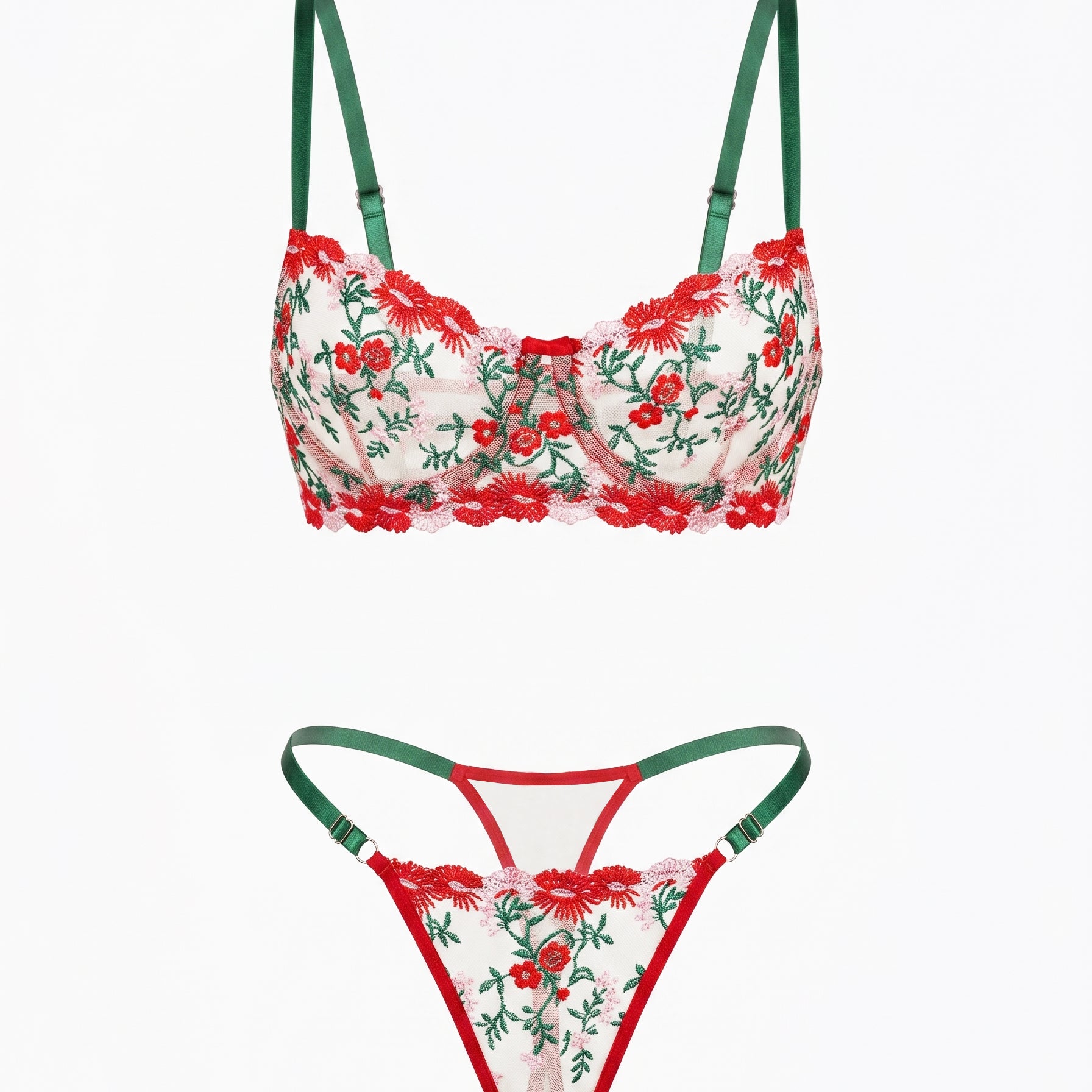 RUBY ÇİÇEKLİ KIRMIZI DESTEKSİZ BRALET TAKIM 1