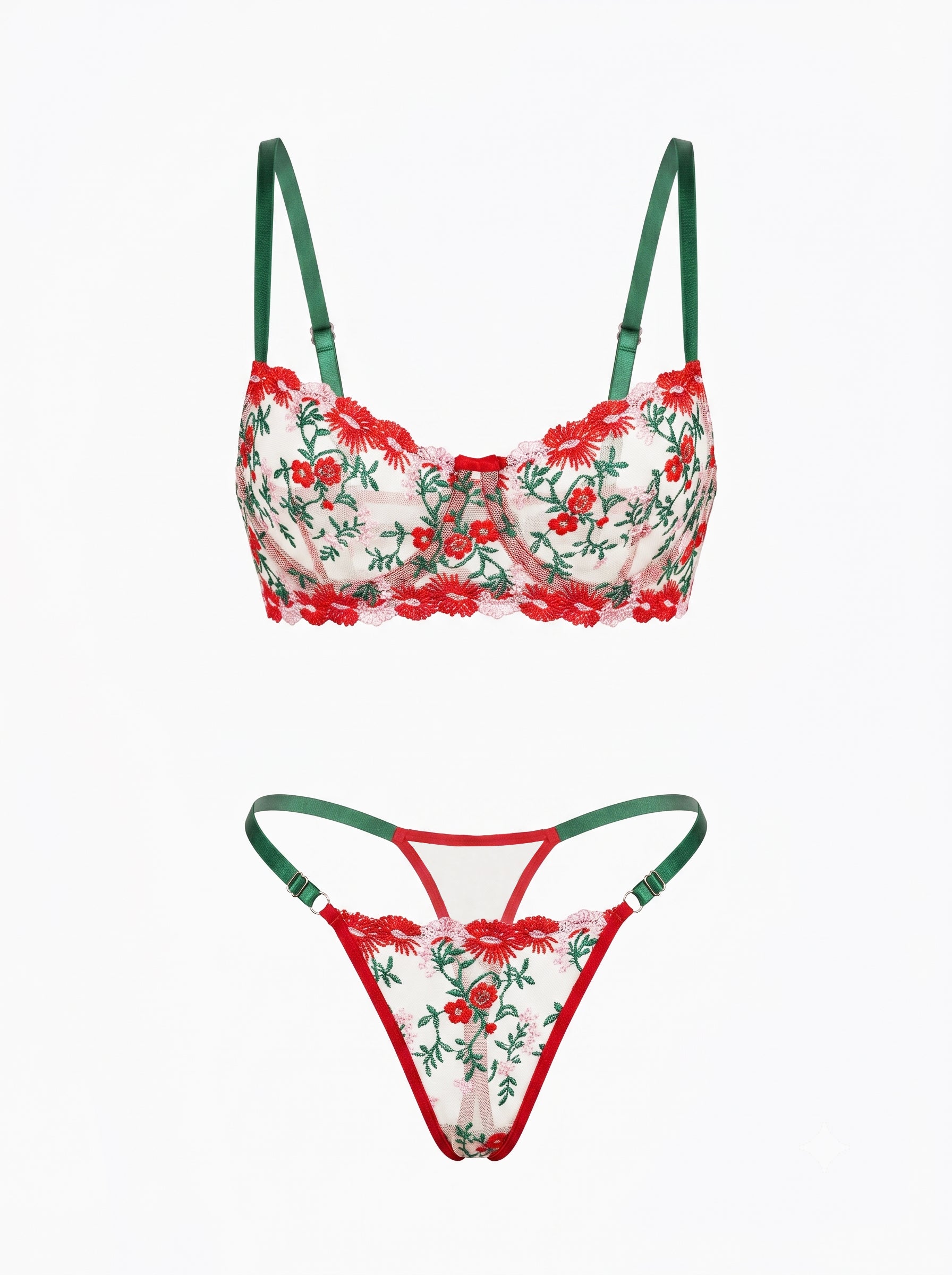 RUBY ÇİÇEKLİ KIRMIZI DESTEKSİZ BRALET TAKIM 1