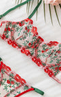 Ruby Çiçekli Kırmızı Desteksiz Bralet Takım