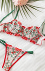 Ruby Çiçekli Kırmızı Desteksiz Bralet Takım
