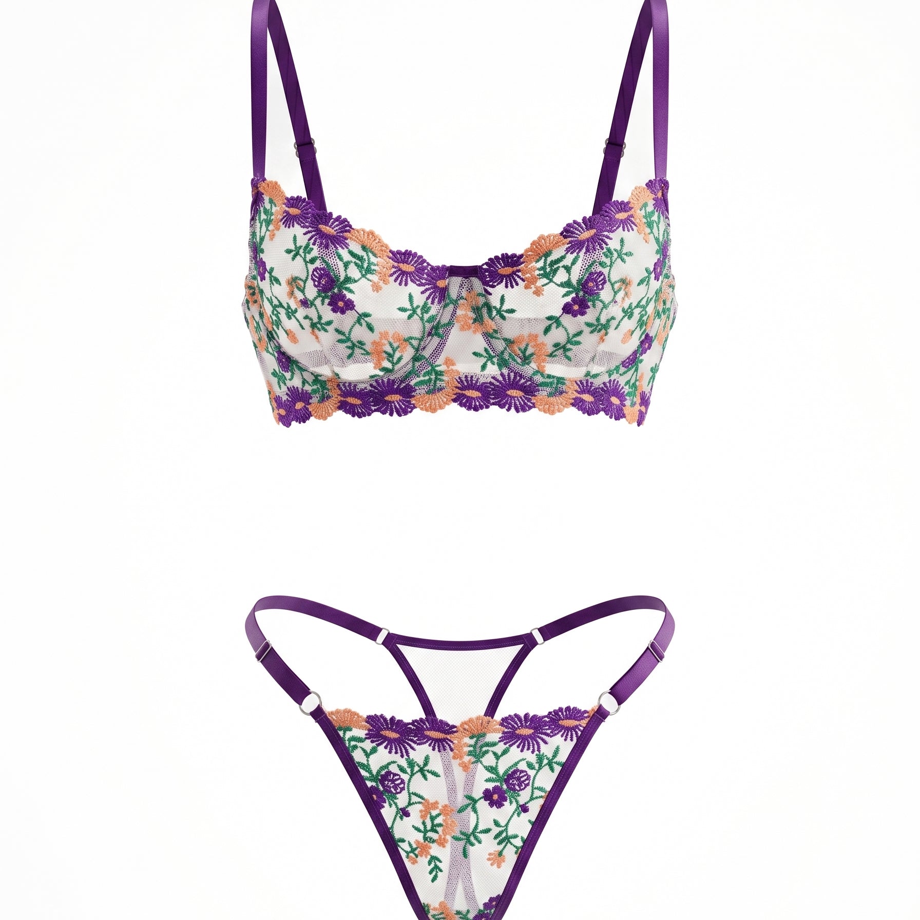 RUBY ÇİÇEKLİ MOR DESTEKSİZ BRALET TAKIM 1