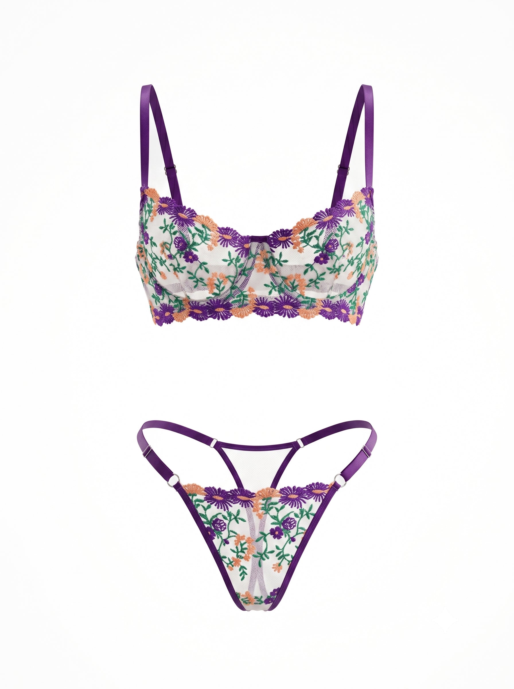 RUBY ÇİÇEKLİ MOR DESTEKSİZ BRALET TAKIM 1