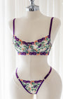 Ruby Çiçekli Mor Desteksiz Bralet Takım