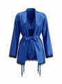 SIRENA SAKS MAVİSİ DANTELLİ, SATEN SABAHLIKLI, JARTİYER SETİ 1
