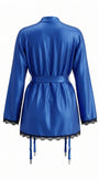 SIRENA SAKS MAVİSİ DANTELLİ, SATEN SABAHLIKLI, JARTİYER SETİ 4