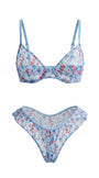 SUGAR ÇİÇEKLİ MAVİ TÜL DESTEKSİZ BRALET TAKIM 1