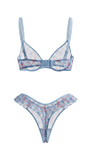 SUGAR ÇİÇEKLİ MAVİ TÜL DESTEKSİZ BRALET TAKIM 2